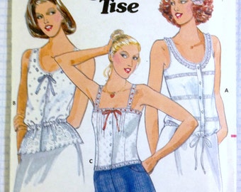 Peplum Camisole Tank Button Through Tops Jane Tise Vintage Sewing Pattern Butterick 5992 Misses Size 10