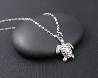 Sea Turtle Necklace Sterling Silver Tiny Sea Turtle Charm Pendant, Sterling Silver Sea Turtle Jewelry