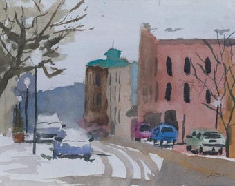 Winter Street - Original Watercolor