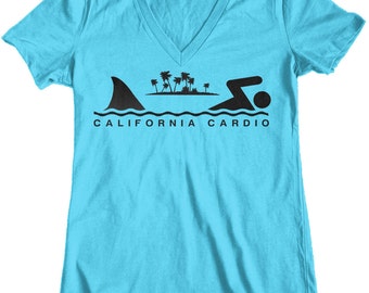 Women's California Cardio Shark Week Junior Fit V-Neck T-Shirt