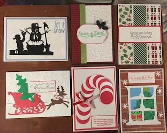 Set of 6 Christmas handmade greeting Cards with envelopes
