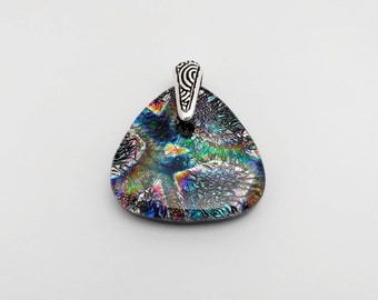 Glowing Lavender Blue and Green Dichroic Fused Glass Pendant