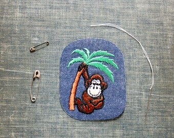 funky monkey patch . 1970s vintage patch . embroidered denim iron on patch, anthropomorphic animal patch