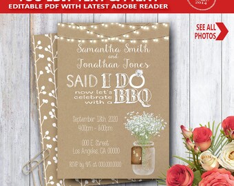 Said I do BBQ Invitation kraft rustic after I do party celebration invite YOU EDIT text and print yourself invite 14101