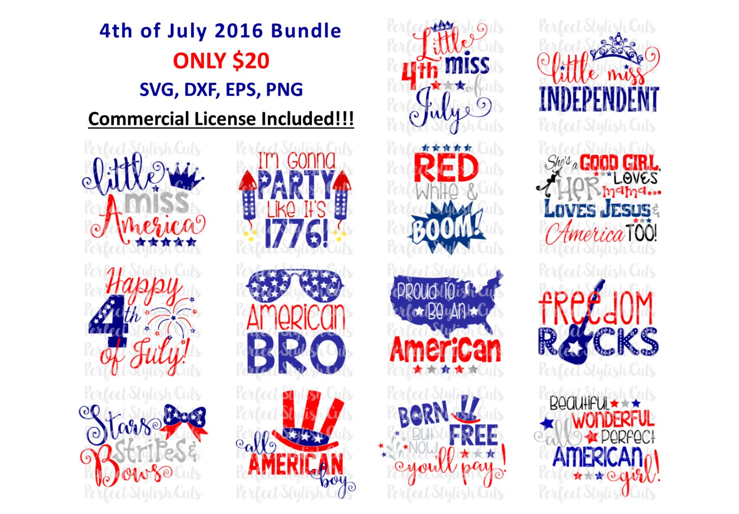 Download 4th of July Designs Bundle SVG DXF EPS png Files for