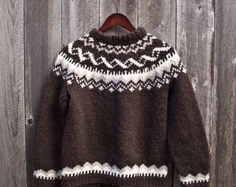 Vintage Brown and Beige Wool Cowichan-like Pullover Sweater - 60s