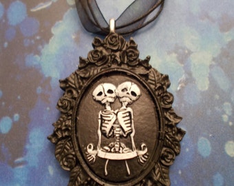 Conjoined Twin Skeleton Cameo Necklace