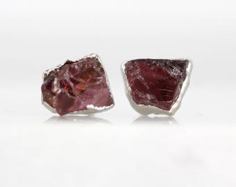 raw garnet earrings | january birthstone studs | january birthstone earrings | rough garnet studs | raw crystal studs | garnet stud earrings