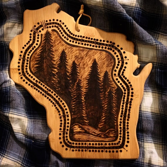 Woodburned Wisconsin Cribbage Board made to order custom
