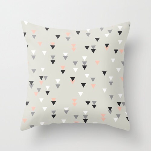 Triangle geometric decorative throw pillows pink grey black