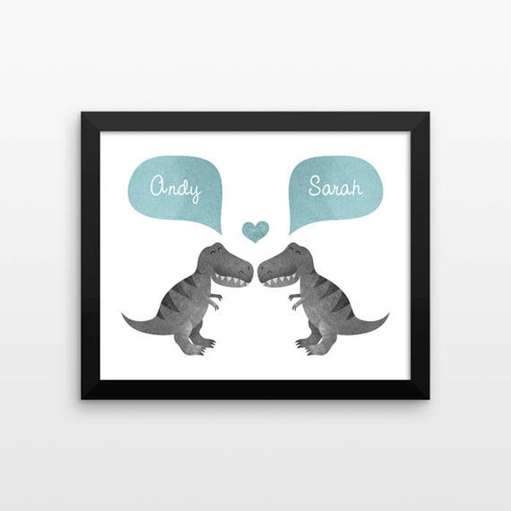 T-REX Dinosaur Couple Personalized Art Print, Anniversary Gift for Men, Boyfriend Gift, Valentines Gift, Couple Gift, Animal Couple Wall Art