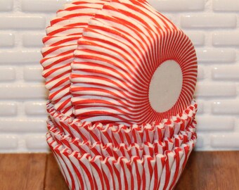 Mini Red Striped Cupcake Liners (Qty 45) Mini Red Striped Baking Cups, Mini Red Cupcake Liners, Mini Red Baking Cups, Mini Cupcake Liners