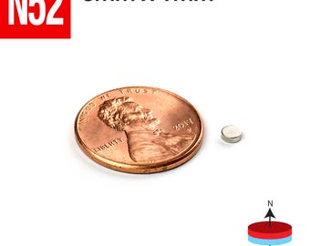 100pcs 3mm x 1mm - 1/8 x 1/32 inches N 52 Strong Disc Rare Earth Neodymium tiny Small Crafts Magnets