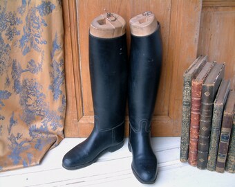 Equestre francese vintage stivali da equitazione. Avvio di legno dura. Stivali Equitazione in pelle nera. Forme di legno avvio. Stivali vintage equestre. size38