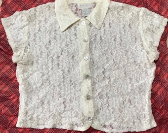 1990s Express Cropped Lace Button Up Shirt