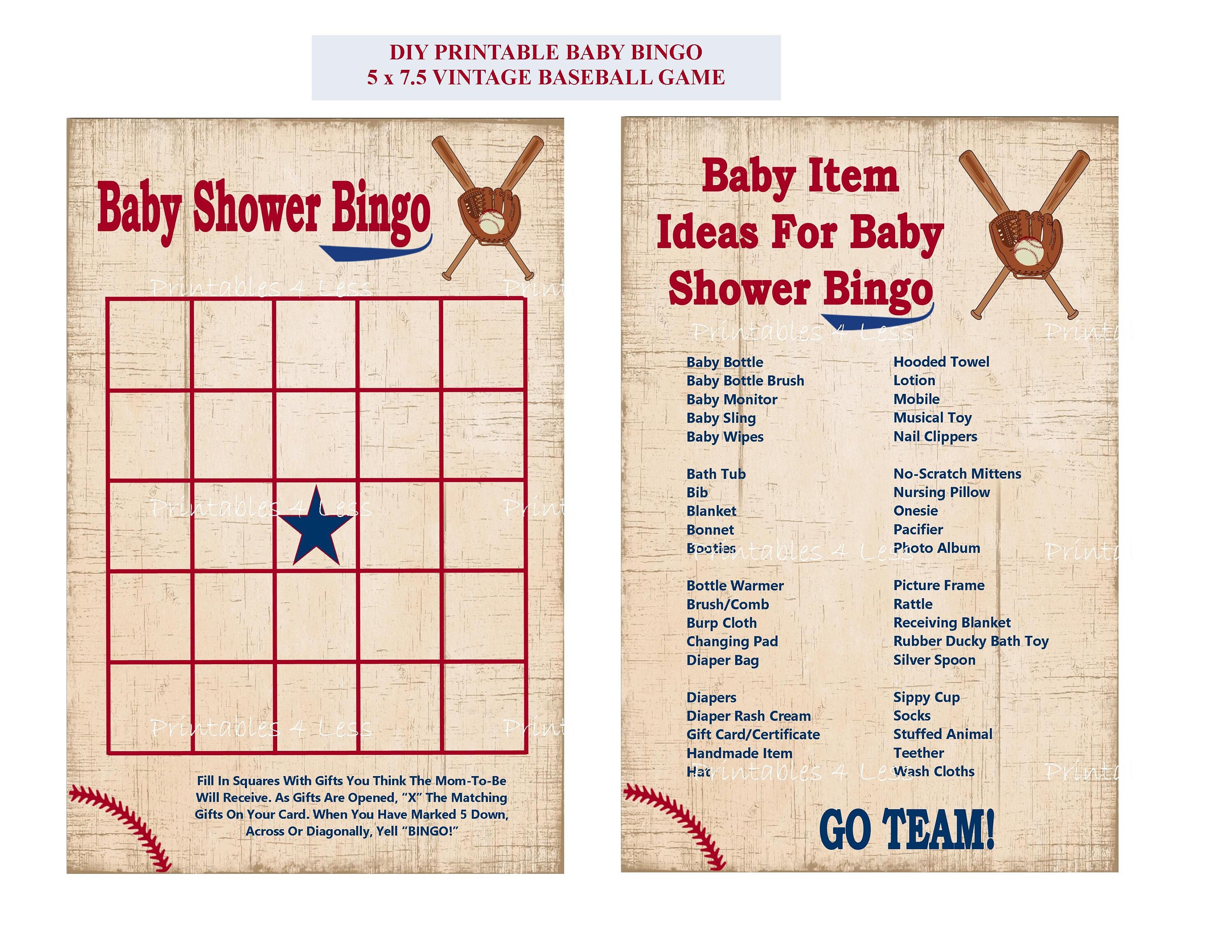 Baseball Bingo Cards Printable Baseball Baby Bingo Game Card