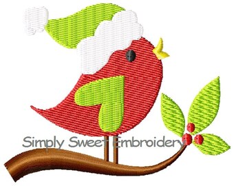 Christmas Bird on a Vine Machine Embroidery Design Single