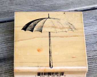Wood Mounted Rubber Stamp Inky After Dark Umbrella