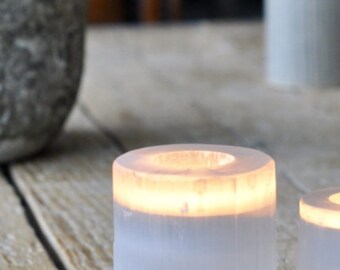 Crystal Selenite candle holder and 6 Tranquil t-lights