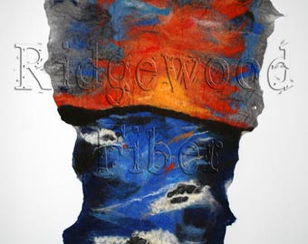 Wet Felt Sunset and Ocean Painting