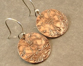 Copper Botanical Earrings Floral Earrings Rustic Jewelry Gifts for Her Under 30