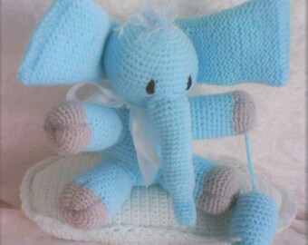 Plush ELEPHANT, blue, wool