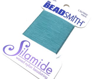 BeadSmith Silamide. Waxed Nylon Bead String. Size A. Stringing Supplies. Beadweaving Thread. Beading Thread. Aqua. 40 yards. One (1).