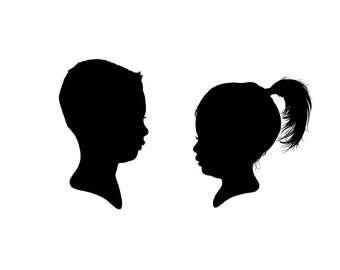 Custom Siblings Silhouette Portrait | Brothers Silhouette | Twins Silhouette | Sisters Silhouette | Grandchildren Silhouette Portrait | Baby