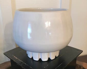 Vintage Frankoma Pottery White Footed Bowl or Planter | Marked "Frankoma 235"