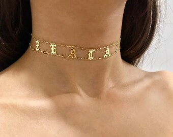 Choker Necklace - Name Choker - Custom Name Choker - Name Plate Choker - Custom Jewelry - Choker Jewelry -Gothic Name Choker -Halloween gift