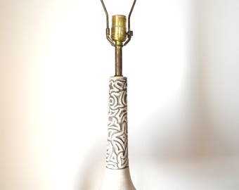 Mid Century Modern White and Gray Ceramic Table Lamp