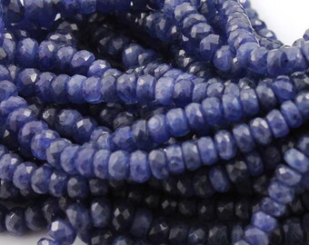 Natural AAA Quality Medium Blue Sapphire Gemstone, Faceted Rondelles, 3.5 to 5mm, 1 Full Strand, (SPH3.5-5FRNDL)