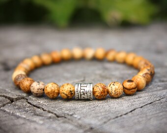 Picture Jasper Bracelet, Jasper Bracelet, Chakra Bracelet, Meditation Bracelet, Yoga Bracelet, Mens Beaded Bracelet, buddhist bracelet