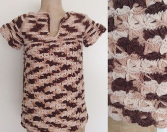 1970's Brown Knit Sweater Top Vintage Granny Chic Shirt Size Small by Maeberry Vintage