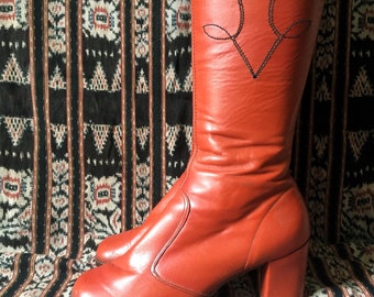 1970s orange tan boho boots