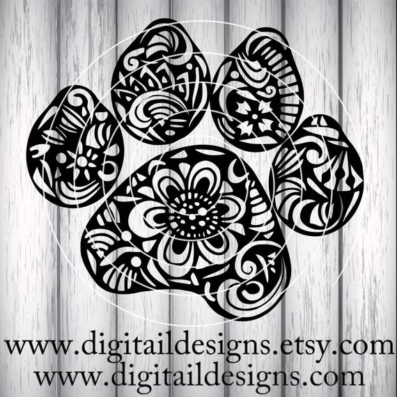 Download Zentangle Paw Print SVG dxf fcm eps ai png Cut