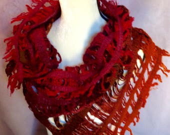 Fire Silk Fringe Felted Scarf