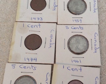 6 Canadian Coins 1959-1976