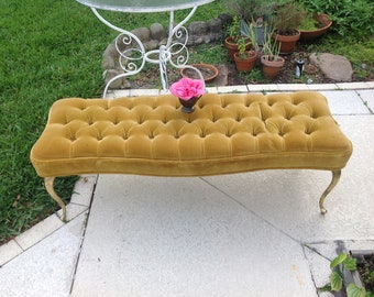 HOLLYWOOD REGENCY BENCH / Gold Bench with Brass Legs / French Shabby Chic Cottage Style at Retro Daisy Girl