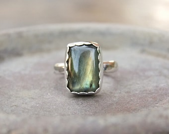 Natural Labradorite Ring. Sterling Silver Ring. Rectangle Labradorite Ring. Labradorite Statement Ring. Labradorite Jewelry *custom made
