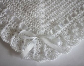 Crochet Baby Blanket / Afghan White Christening, Baptism, Baby Granny Square Crochet Blanket, Baby Shower Gift