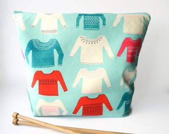 Extra Large Knitting Bag, Sweater Project Bag, Large Crochet Project Bag, XL WIP, Gifts for Knitter - Aqua