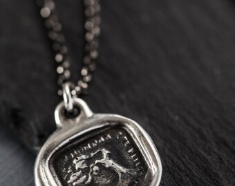 Strength Necklace - Wax seal Jewelry with motto 'Bend Don't Break' from antique french wax seal - Oak Tree Necklace - 101
