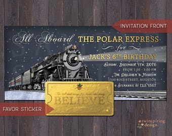 Polar Express Golden Ticket Birthday Invitation and/or "Believe" Favor Tag DIGITAL FILES