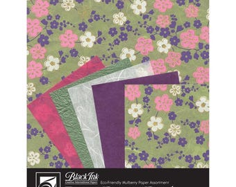 ASIAN PAPER PACK, Black Ink Deco Paper, Sakura Paper Pack, Printed Mulberry Paper, Mixed Media Paper, Mulberry Paper, Asian Mulberry Paper