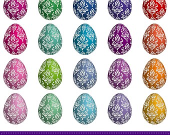 Easter Damask Eggs Clip Art, Patterned Easter Egg Clipart, Easter Eggs Digital Download Vector Clip Art
