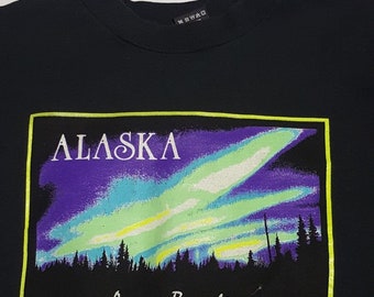 Alaska Aurora Borealis Northern Lights Vintage 1990 Cotton T-Shirt Large