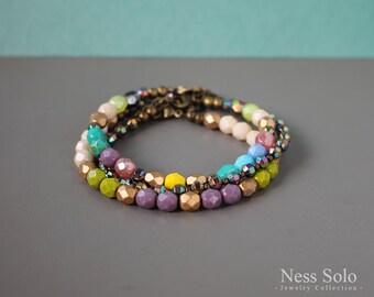 Colorful boho bracelet set Boho jewelry Stackable bracelets Boho beaded bracelet Multicolor bracelet Multistrand bracelet Bohemian jewelry