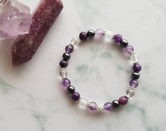 Addiction Bracelet | Amethyst bracelet ~ Hematite bracelet ~ Lepidolite bracelet ~ addiction jewelry ~ quit smoking