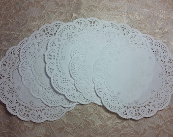 6" White French lace paper doilies